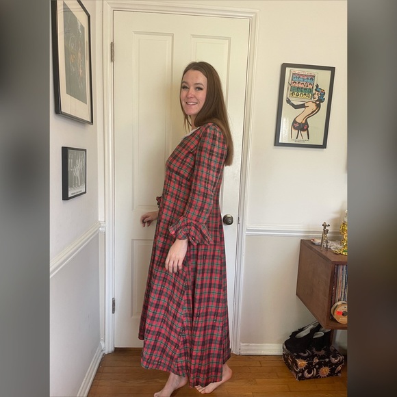70s Vintage Volup Plus Size Plaid Prairie Holiday Dress - Picture 4 of 10